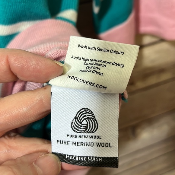 WoolOvers Merino Wool Pink Green Striped Sweater size Small A1 - Picture 6 of 7